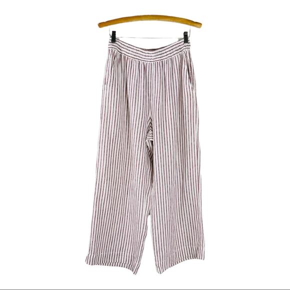 Artisan NY cream red stripe linen coastal crop wide leg boho preppy pants medium - Picture 1 of 8